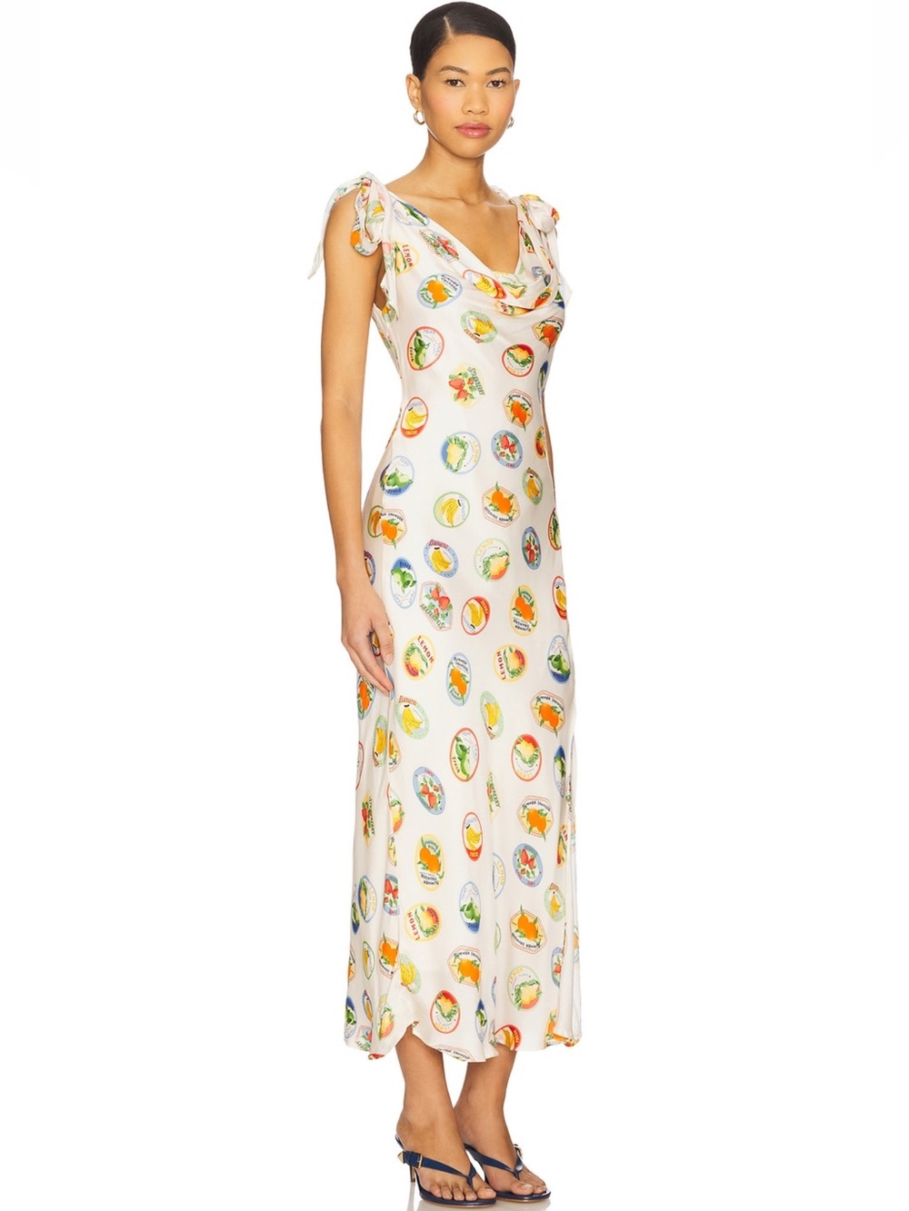 ASTR the Label Allexina Satin Midi Dress Ivory & Fruit Cocktail Size Medium NWT - Picture 4 of 16